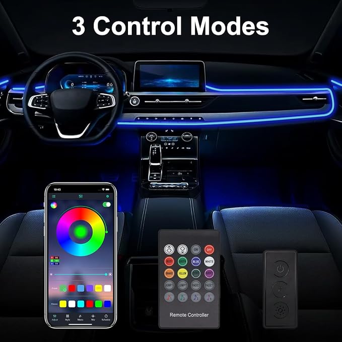 Interior Car LED Strip Lights, 9 in 1 RGB Wireless Ambient Lighting Kit | APP/Remote/Button Control, USB 12V, 16 Million Colors & 29 Modes, Inside Car Lighting Accessories - Image 3