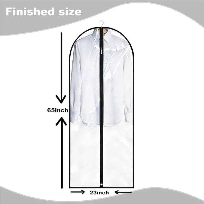 Dress Bags for Gowns Long, 65'' Garment Bags for Hanging Clothes, Suit Bag Cover for Storage and Travel, 2 Pack (Clear) - Image 2