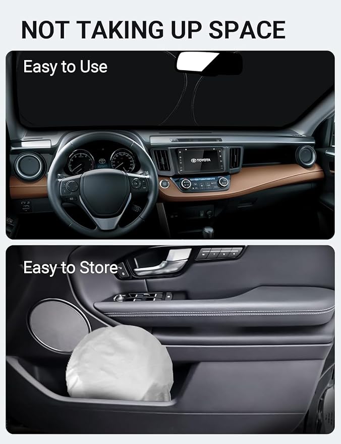 Proadsy Custom Fit 2013-2018 Toyota RAV4 Windshield Sun Shade, Blocks Heat | 240T Heat Shield, Drops Temp 54°F, Blocks 99% UV, Prevents Dashboard Cracking, Summer Parking & Beach Trips, Easy Twist-Fold - Image 9