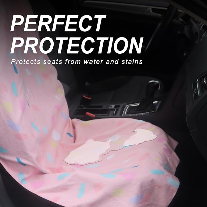 Sweat Towel Car Seat Cover Protector Front Seats for Gym Workout, Running, Swimming, Beach and Hiking, Waterproof Universal Seat Cover for Car, Trucks, Van & SUV (1, Pink Marble, Front) - Image 3