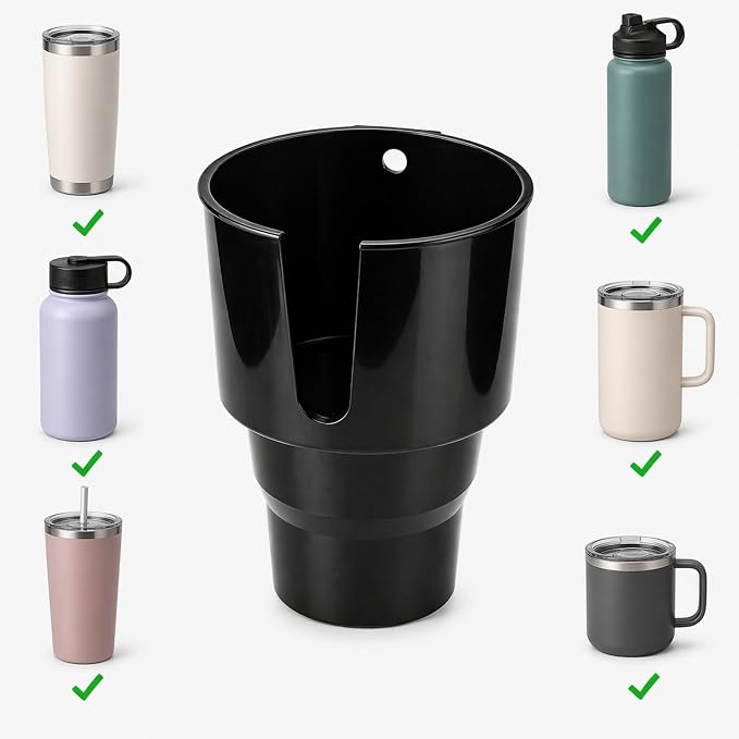 Car Cup Holder Expander for Large Bottles, Fits 32 oz to 40 oz Water Bottles and Handle Mugs, Secure Base for Most Vehicle Cup Holders, Durable ABS, Easy to Install, Durable ABS (Black) by Keyiduid
