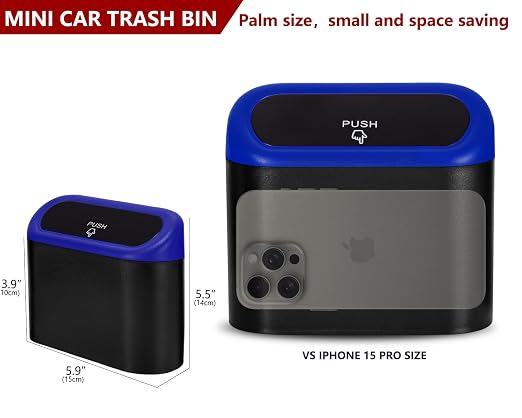 Ginsco Mini Car Trash Can with Lid, Small Car Garbage Can, Cute Leakproof ABS Car Trash Bin, Car Accessories for Interior, Garbage Bin for Car, Home, Office with 60pcs Trash Bags - Image 2