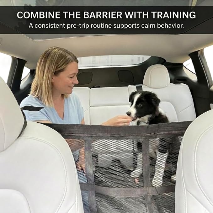 Universal Dog Car Barrier for SUV, Truck & Sedan, Double-Layer Car Net | Breathable Car Divider for Dogs with Mesh Organizer, Helps Reduce Driving Distractions, Quick and Easy Installation - Image 5
