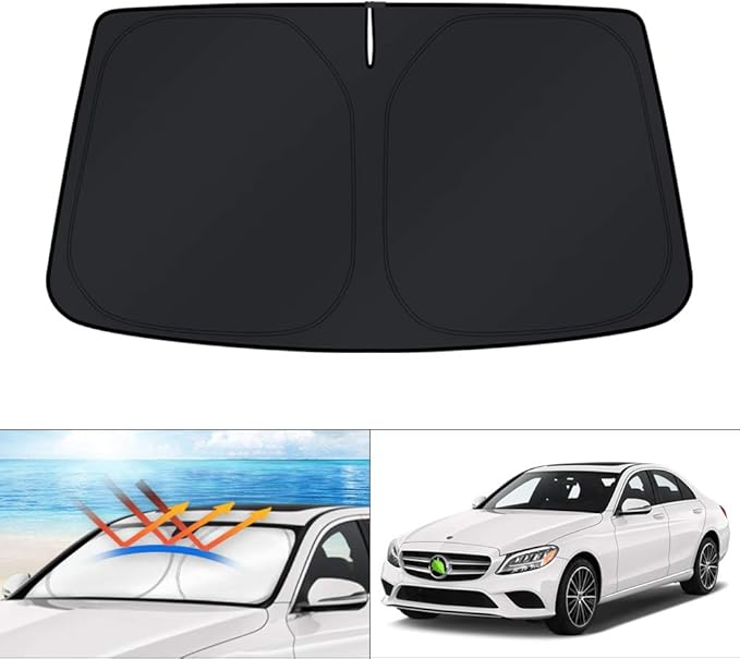 KUST Windshield Sun Shade for 2008-2021 Mercedes Benz C Class W205 C250 C300 C400 Accessories Custom Fit Sunshade 4-Layers Foldable Sun Visor Protector Blocks UV Rays Keep Your Car Cooler by KUST