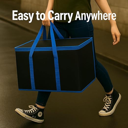 musbus XL-Large Insulated Grocery Shopping Bags, Black, Reusable Bag,Thermal Zipper,Collapsible,Tote,Cooler,BLACK BLUE - Image 3