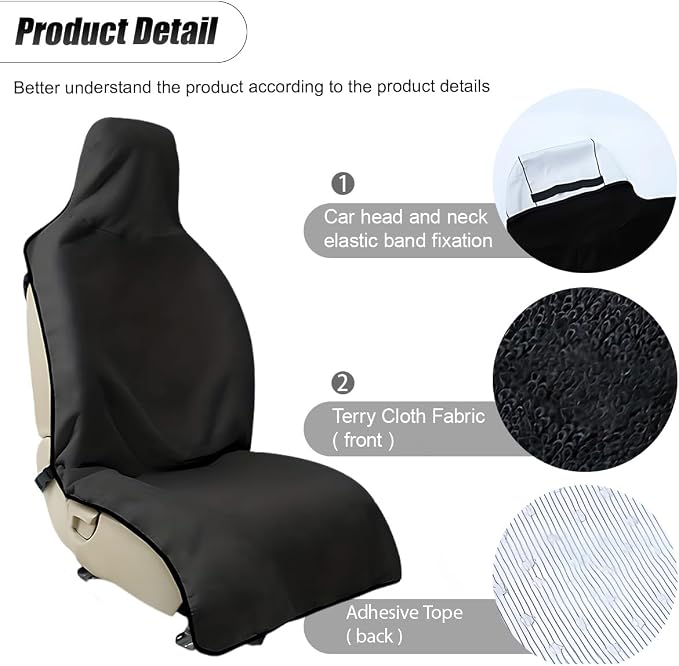 ZIMISI Waterproof Car Seat Covers, Non-Slip Towel Front Seat Covers, Sweat Car Seat Protector Cover for Gym Workout, Yoga, Running, Swimming, Beach & Hiking (Black) - Image 3