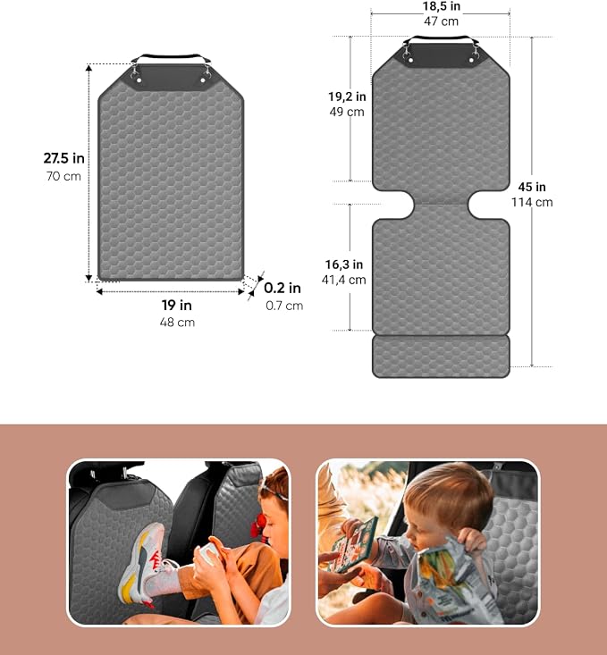 Kick Mat Back Seat Protector - Car Back Seat Cover for Kids Feet - Waterproof & Sturdy Protector for Upholstery from Dirt, Mud, Scratches and Stain (Gray Set) - Image 2