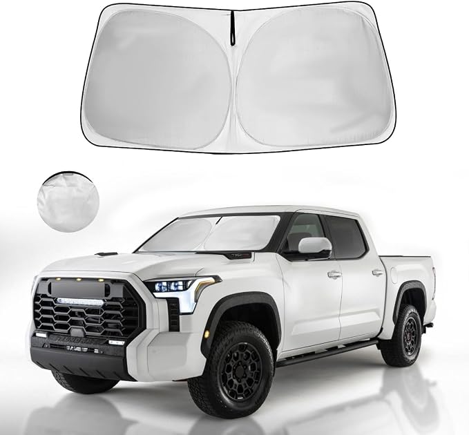 Windshield Sun Shade Fit 2021-2007 Toyota Tundra Limited SR5 Platinum TRD | HOHUIGO Car Front Window Sunshade Truck Accessories Fit Toyota Tundra Pickup Sun Visor UV Protector Heat Shield Cover by HOHUIGO