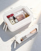 2 PCS Clear Makeup Bags Set,Waterproof PU Leather Travel Cosmetic Bags, Transparent Toiletry Bag Organizer with Zipper, Portable Makeup Brush Case Pouch for Women Girls Travel Daily Use (White) - Image 7