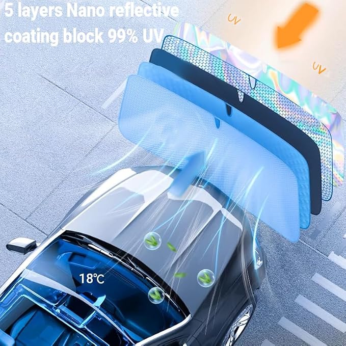 2025 Upgrade Funny Animals Car Windshield Sun Shade Umbrella 5 Layers Nano Coatings Cow Driving Car Front Window UV Block Sunshade Cover for Most Cars SUV Universal Size 57"x30" - Image 3