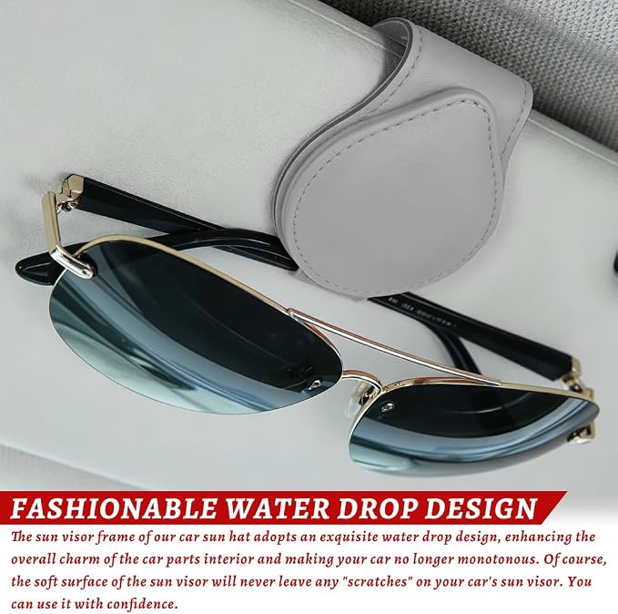 Sunglasses Holders for Car Visor, PU Leather Car Organizer, Magnetic Glasses Holder and Ticket Card Clip, Multi-Functional Auto Sun Visor Eyeglass Holder for Most Vehicles (Grey) - Image 3