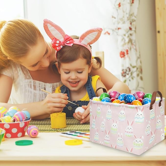 FXOLCSHE Rectangular Easter basket,Girl Easter basket,Nursery Hamper,Kids Toy Storage Basket for baby Bedroom,Kids Storage Bin,Toy Gift Organizerm,Home Decor(Pink Easter) - Image 5