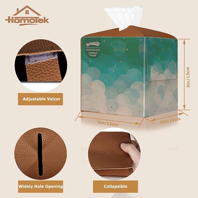 HOMOTEK 2 Pack Tissue Box Cover, Square PU Leather Tissue Holder, Decorative Facial Tissue Cube Paper Organizer Dispenser for Bathroom, Night Stands, Desk, Car 5X5X5'' - Dark Gray, Pebble Grain - Image 3