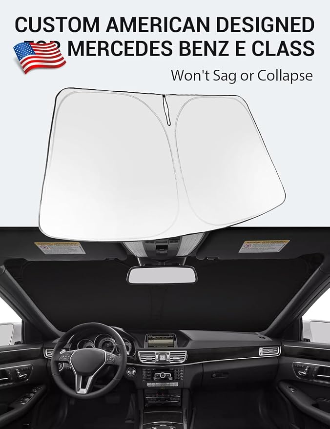 Proadsy Custom Fit 2010-2016 Benz E Class Windshield Sun Shade, Blocks Heat | 240T Heat Shield, Drops Temp 54°F, Blocks 99% UV, Prevents Dashboard Cracking, Summer Parking & Beach Trips, Easy Twist-Fold - Image 2