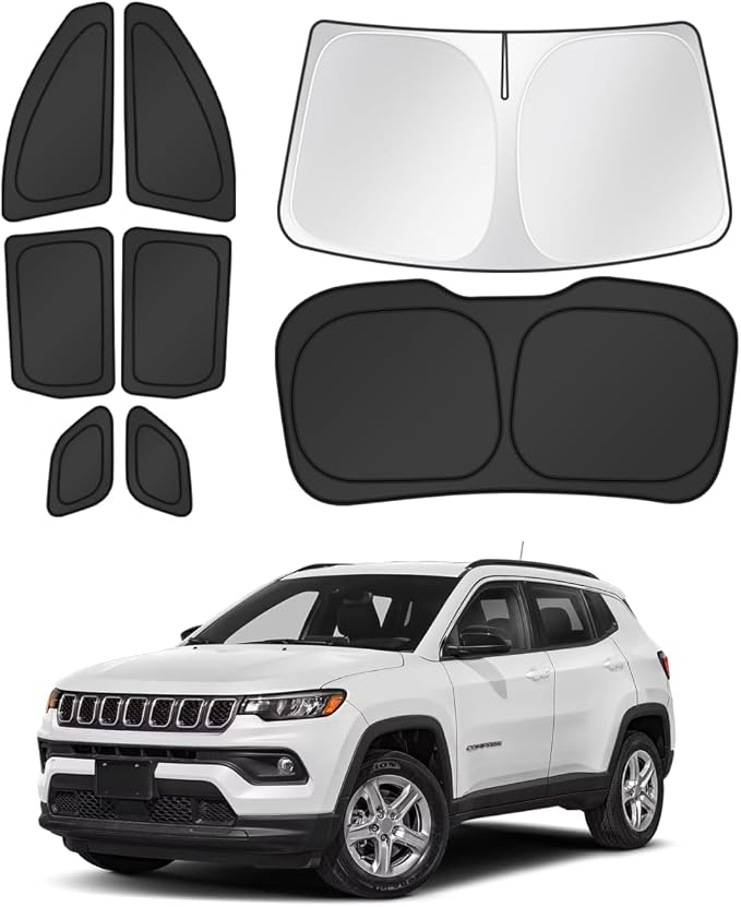 Canvcle Window Shades for 2017-2025 Jeep Compass Accessories Windshield Sun Shade Side Rear Window Covers Sunshade Sun Visor Shield Privacy Protection for Camping Keep Vehicle Cool Black 8PCS by Canvcle