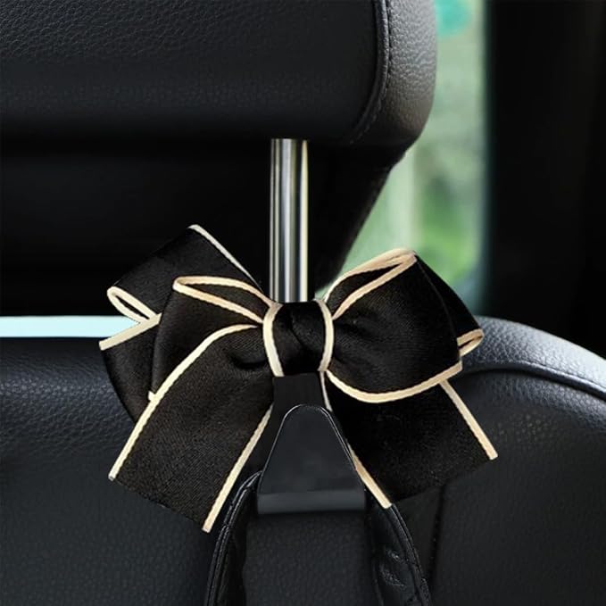 Mandark 2PCS Bow Car Headrest Hooks for Bags, Black/White Line | PVC construction, clip-on installation keeps items off the floor, fits most cars, SUVs, and trucks, car interior accessories - Image 5