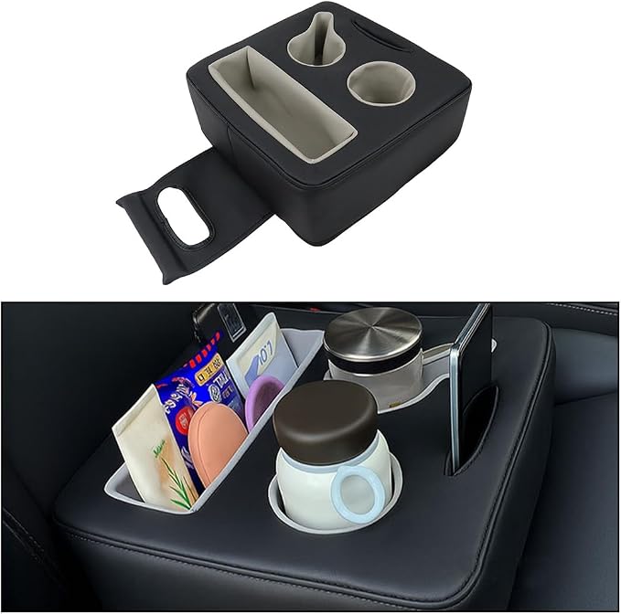 Car Back Seat Cup Holder, Leather Non-Slip Vehicle Rear Seat Drinks Tray Storage Organizer, Automotive Backseat Cup Holder Tray Expander, Universal for SUV Automobile Truck by Unknown