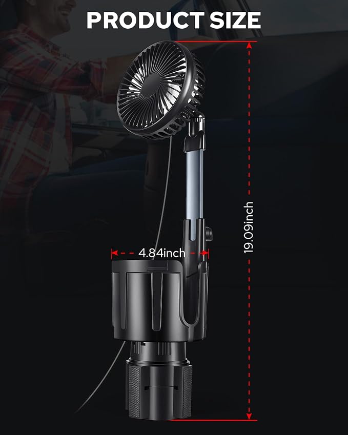Benlari USB Car Fan with Cup Holder - Upgraded 2 in 1 Cup Fan Holder with 3 Powerful Speed Cooling Wind - Adjustable Extended Bracket Cup Holder for Vehicle Van Truck SUV RV - Image 7