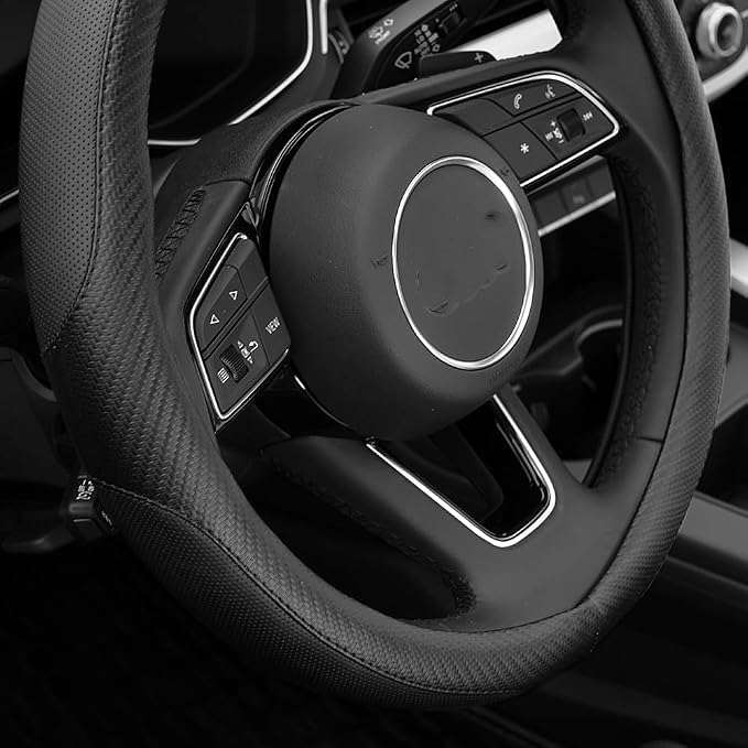 YHONGJT Soft Microfiber Leather Anti-Slip Car Steering Wheel Cover, Universal Fit 15 Inch for Women Girls, Fit Vehicles, Sedans, SUVS, Vans, Trucks - Black - Image 3