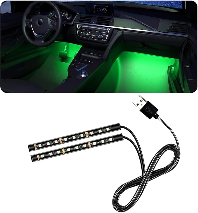 povtii Car LED Strip Light, 24 LED RGB Auto Under Dash Interior Atmosphere Lights, USB Vehicle Decorative Lamp Ambient Night Light Strip, Lighting Kit Car Accessories (Green) by povtii