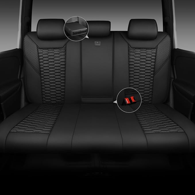 CAR PASS 3D Foam Mesh Leather Back Bench Car Seat Covers,Breathable Rear Seat Cover Universal Fit for Most Cars Sedans SUVs Vans Small Trucks 95% Automotive Backseat, Black - Image 5