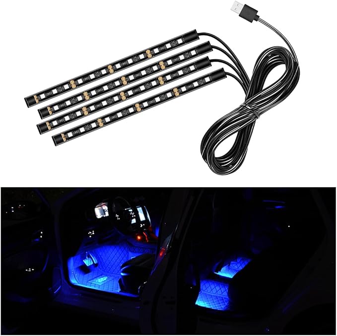 Ohleats Car LED Strip Light, 48 LED RGB Auto Interior Atmosphere Lights, Cigarette Lighter Under Dash Ambient Night Light, Interior Lamp Lighting Kit (Blue, USB) by Ohleats