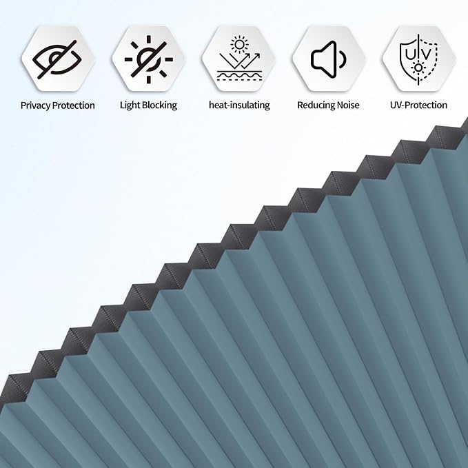 Myshade Arch Window Shades Half Circle Blackout Cellular Shades Cordless No Drill Blinds for Windows Half Moon Honeycomb Fabric No Tools Room Darkening Shades Easy Install (1PCS Blue 24" W X 48" H) - Image 6