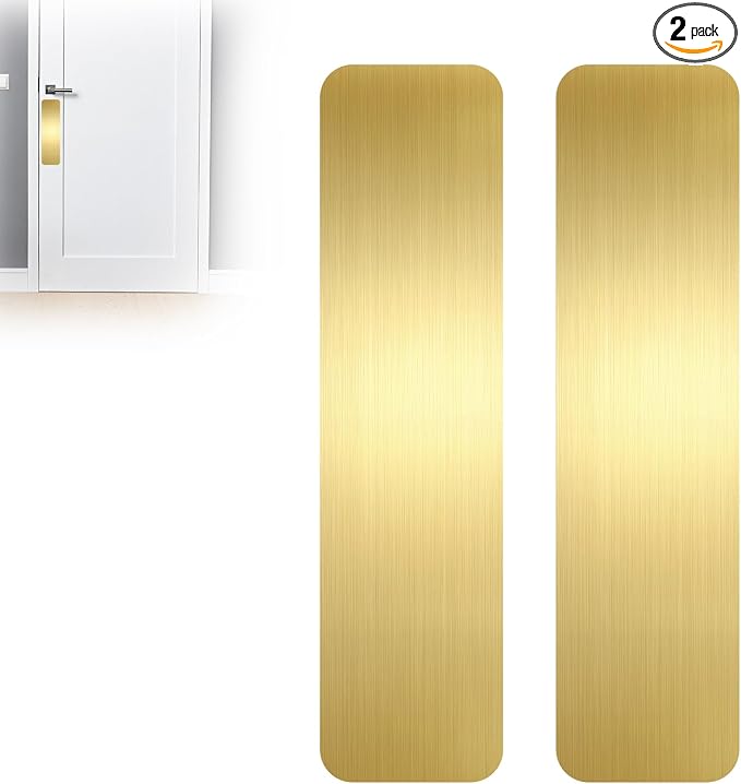 Dog Door Protector from Scratching, Steel Guard, Brushed Gold 4"x16" | Prevents Claw Marks & Scuffs, Smooth Rounded Corners, Self-Adhesive Install, Anti-Scratch Kick Plate, 2 Pcs by Unknown