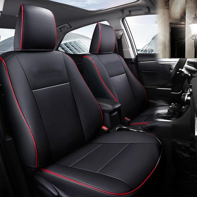 CocheFamilia Custom Fit Corolla Car Seat Covers for Select 2023 2024 2025 Toyota Corolla LE - Full Set,Leather (Black with red Trim) by CocheFamilia