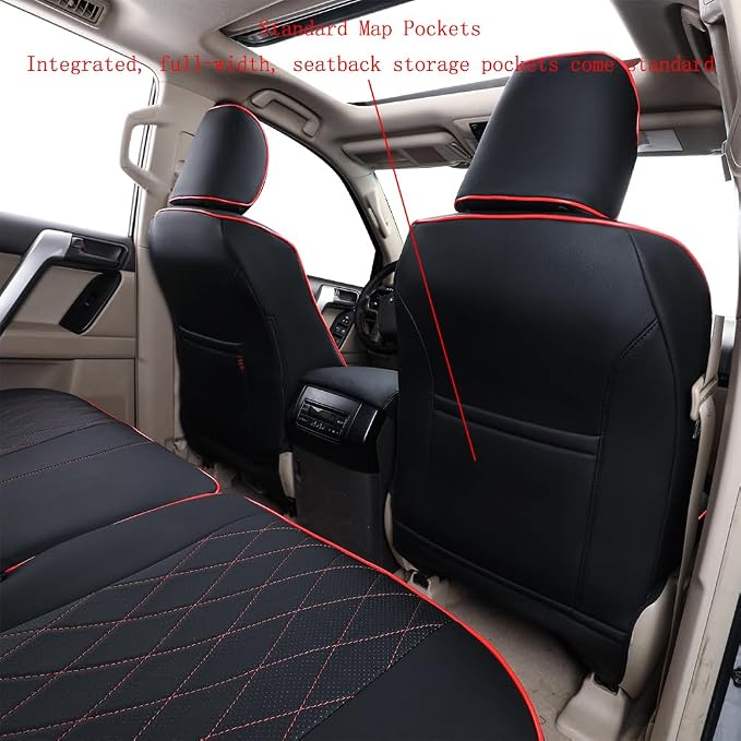 EKR Car Seat Covers Custom Fit for Toyota 4Runner(5 Seats) Full Set | for Toyota 4 Runner 2010-2024 Seat Covers for SUV,Airbag Compatible,Pet-resistant,Faux Leather(Black with Red Piping) - Image 3
