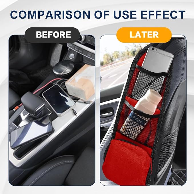 2PS Car Seat Side Organizer, Auto Seat Storage Hanging Bag, Multifunctional Vehicle Mesh Pocket Hold, Car Accessories Car Organizer Can Hold Phone, Wallet, Glasses for Most Cars - Image 5