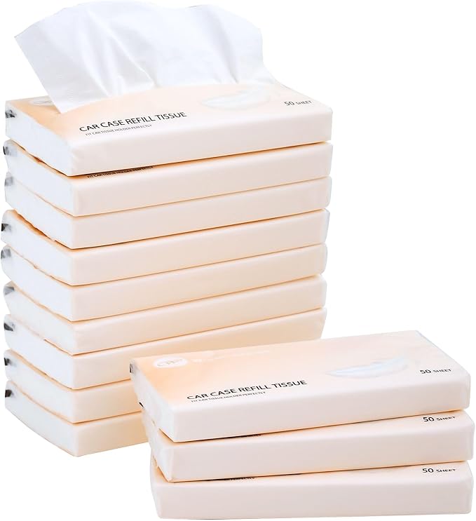 Car Tissue Refills 600 Sheets Facial Tissues Refills for Car Visor Tissue Holder, Travel Tissue Tubes Box Container Perfect Fit Car Cup Holders by WinooDesign