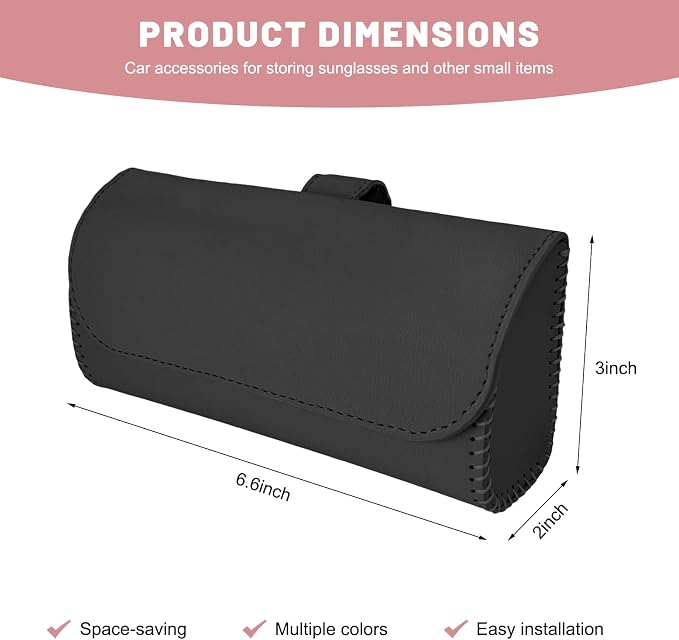 Sunglasses Holder for Car Visor, Auto Sunshade Eyeglasses Storage Case with Hidden Magnetic Closure, PU Leather Sunglass Protective Box for Most Vehicles Sun Visors (Black) - Image 2