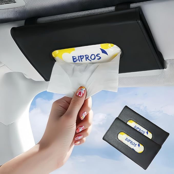 Car Tissue Holder for Visor with Lotion Facial Tissues 2 Pack | for Allergy Season & Sensitive Skin,Slim Visor Tissue Holder,Easy-Access Car Napkin Holder for Parents,Commuters & Road Trips by BIPROS