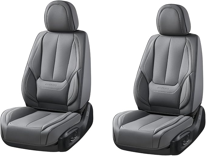 Coverado Seat Covers, Car Seat Covers Front Seats, Car Seat Cover, Car Seat Protector Waterproof, Car Seat Cushion Nappa Leather, Gray Seat Covers Carseat Cover Universal Fit for Most Cars by COVERADOAUTO
