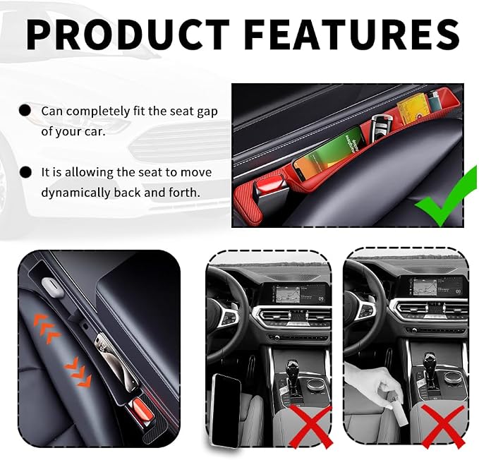 Stacool 2PCS New Car Seat Gap Filler with 2 Storage Areas,Stylish Car Seat Gap Storage for Stabilizing Phone,Keys Wallet,Universal Car Seat Gap Filler Organizer Interior Accessories (Carbon Red) - Image 5