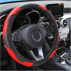 Osilly 15 Inch Carbon Fiber PU Leather Steering Wheel Cover, Red | full-wrap protective surface, flexible ringless design, hand-stretch setup, fits matching rim sizes, automotive accessories by Osilly