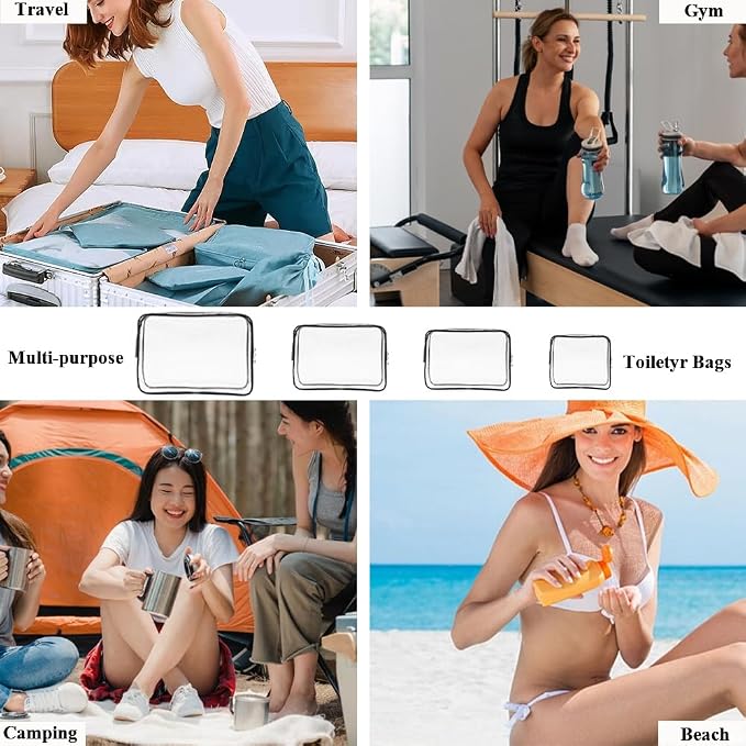 4 Pack Clear Makeup Bags, TSA Approved Toiletry Bag Car Organizer Travel Cosmetic Case Portable Travel Essentials Bags for Toiletries Clear Summer Beach Bag Carry on Airport Airline Compliant Bag - Image 7