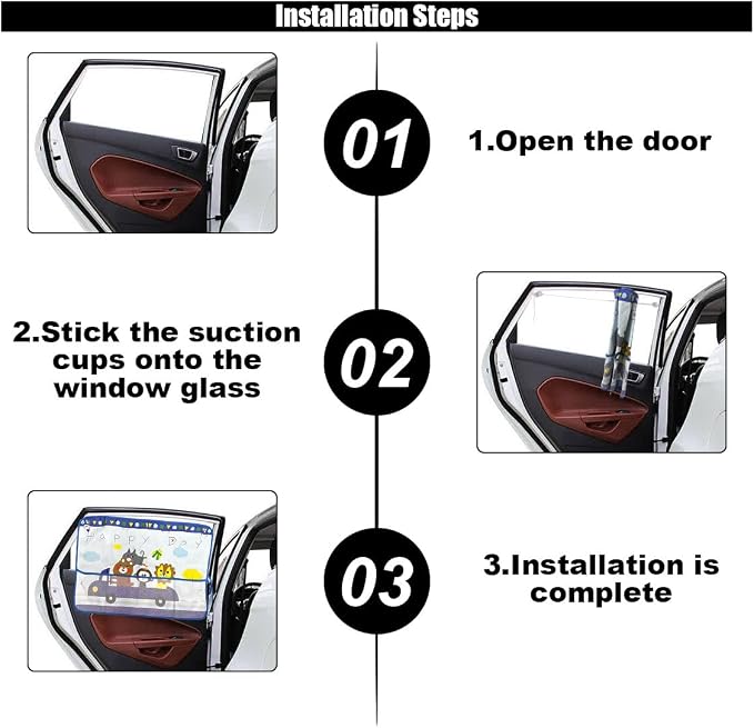 GLSOWEE Car Window Shade for Baby, Blackout Car Window Curtain, Animals | Storage Pockets & 7 Suction Cups, Cartoon Pattern Car Side Window Sun Shade Cover for Sun/Heat/UV Rays Protection, Blue - Image 6