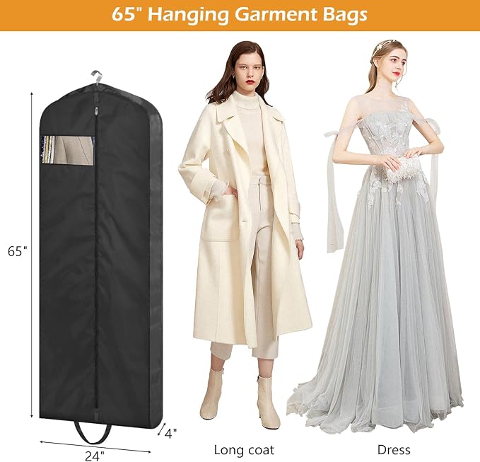 MISSLO 65" Long Garment Bags for Travel Dress Bags for Hanging Clothes Waterproof Wedding Dress Cover Traveling Clothing Protectors for Closet Storage 3-Pack for Gowns, Tuxedos, Coats, Black - Image 3