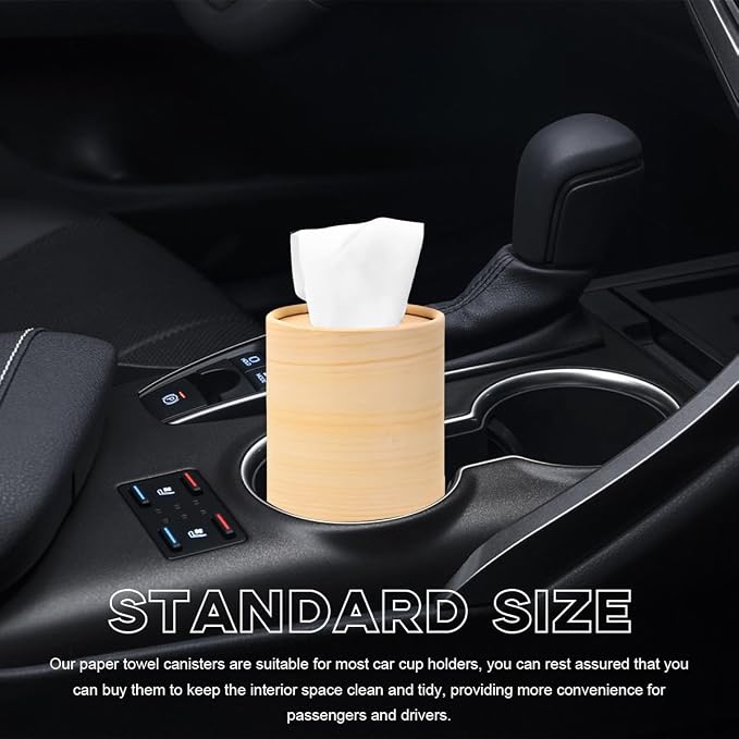 4 PCS Car Tissue Holder, Travel Tissues Packs Round Paper Napkins Container with Papers Inside, Paper Towel Cylinder Fits Automotive Cup Holder, Interior Car Accessories (Wood) - Image 4
