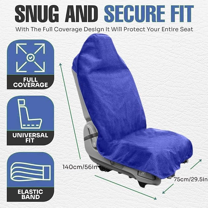 Waterproof Sweat Towel Car Seat Cover Sweat Carseat Protector,Perfect for Universal Anti-Slip Car Truck SUV Seat, Great for Post Gym Workout, Running, Swimming, Beach and Hiking (Blue) - Image 3