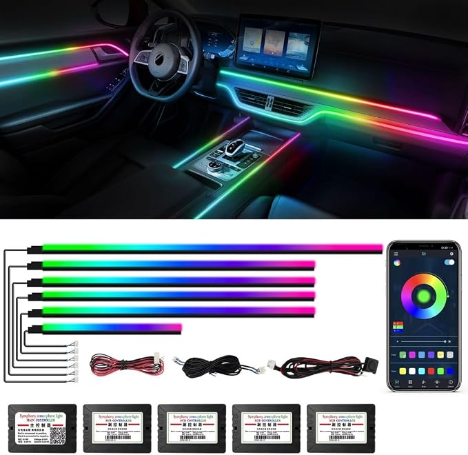 Dreamcolor Acrylic Interior Car Lights, WEBUPAR Car Accessories 6 in 1 Car LED Strip Lights with APP Control and 213 Modes, 175 inches 593 LEDs Fiber Optic Lights, RGB Neon Light Kits by WEBUPAR