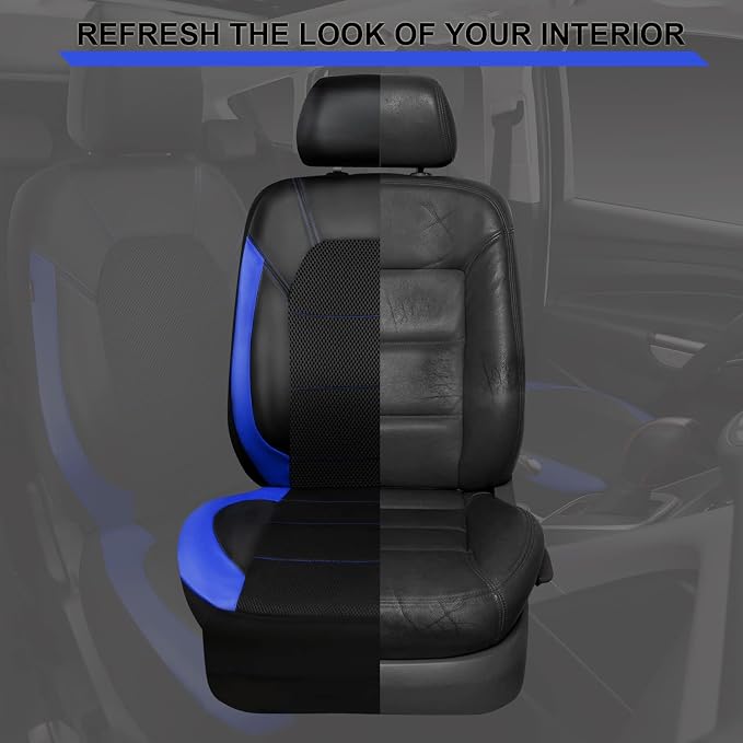 CAR PASS Leather seat Covers,Automotive Universal Sport car seat Cover Super 5mm Composite Sponge Inside,Airbag Compatible fits Most Cars, SUVs, Trucks, and Vans (Full Set,Black and Blue) - Image 7