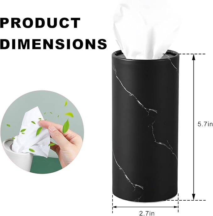 4 PCS Car Tissue Holder, Refillable Round Napkins Containers with Papers Inside, Convenient Travel Tissue Tubes Facial Paper Towel Cylinders for Vehicle Cup Holders (Marble Black) - Image 2