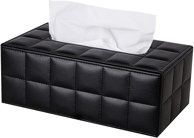 High-end Fashion PU Leather Tissue Box Holder Business Black, Rectangular Napkin Holder Drawer Paper Dispenser, Home Office Car Tissue Holder with Magnetic Bottom (Black Checkered) by RHCSZ