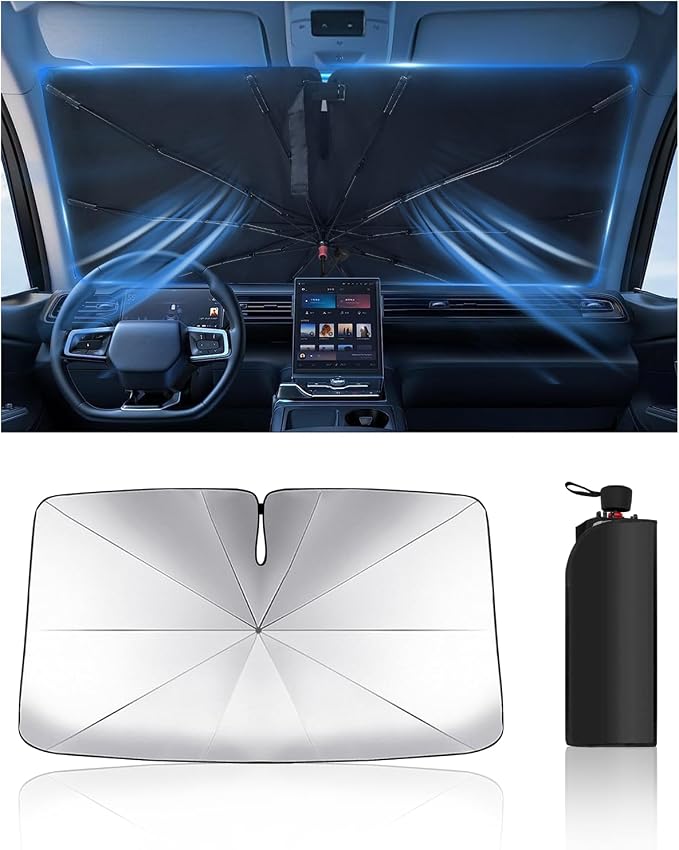 Windshield Sun Shade Umbrella for Car, Foldable Car Windshield Sunshade UV Block Heat Insulation, Fits Sedan SUV Truck, Compatible with Camry Accord Civic CRV Model Y Ideal Gifts for Men & Women by Noiclub