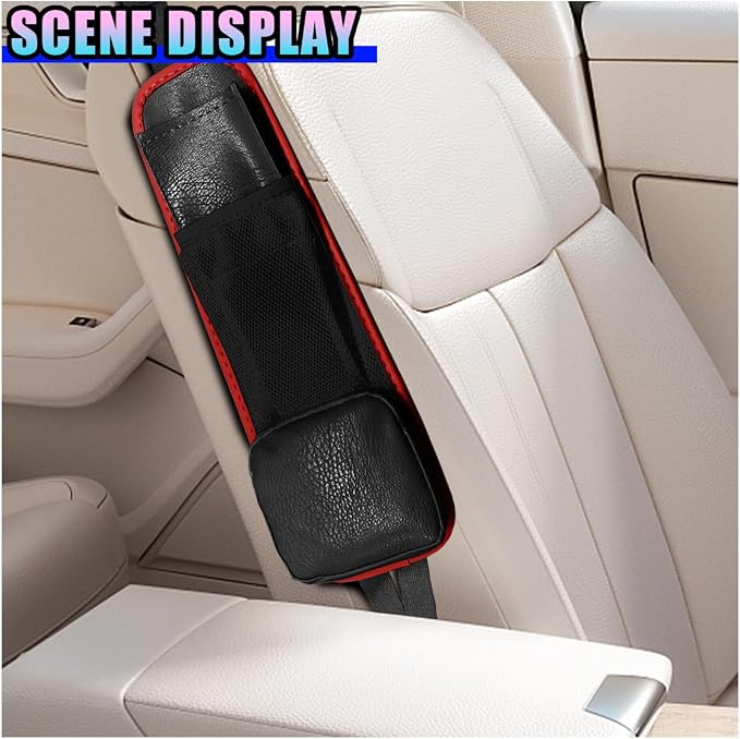Leather Car Seat Side Organizer, Multi-Pocket Hanging Storage Bag, Front Seat Gap Holder for Phone Wallet Glasses, Universal Auto Accessories for SUV Truck RV(BlackRed) - Image 4
