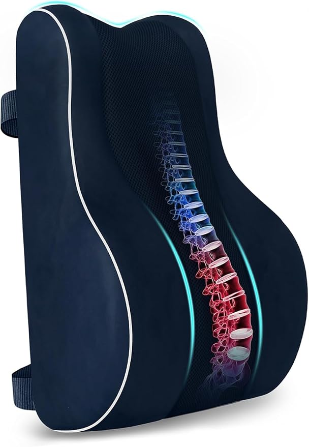 CloudBliss XL Lumbar Support Pillow, Memory Foam for Office Chair, Blue | Ergonomic High-Density Memory Foam, Adjustable Straps, Washable Mesh Cover, Lower Back Support for Office, Gaming & Car Seat by CloudBliss