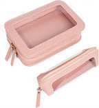 2Pack Clear Makeup Bags Set, Clear Pencil Case Pouch,Portable Leather Travel Toiletry Bag Pink Car Accessories for Women - Image 9